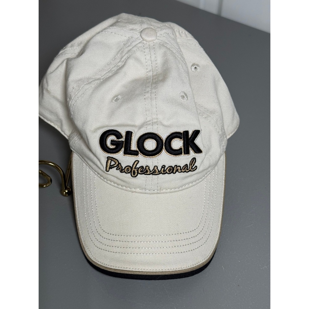 Glock Professional Training Baseball Cap Hat Cream Black Adjustable Strapback